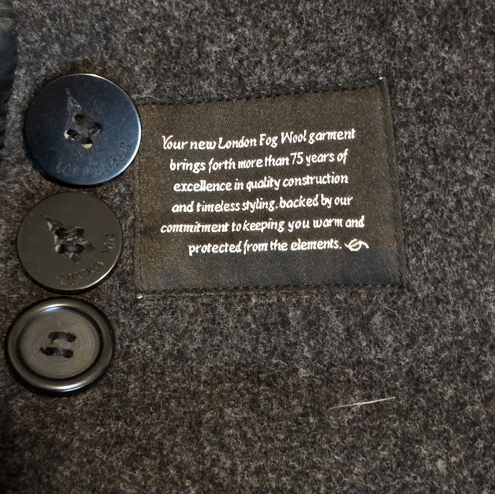 London Fog Womens Winter Wool Pea Coat Sz Med Dark Gray/Black W/ Hood - Picture 6 of 6